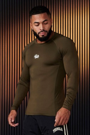 Camisas YoungLA Speed Compression Longsleeves Hombre Verde Oliva | 32JLAVRWZ