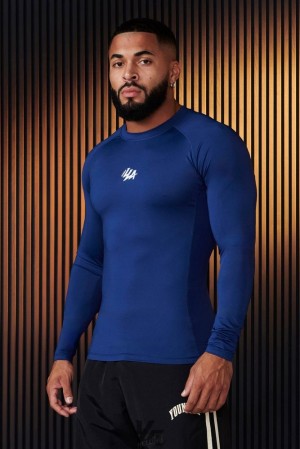 Camisas YoungLA Speed Compression Longsleeves Hombre Azules Oscuro | 89MOFRZBK