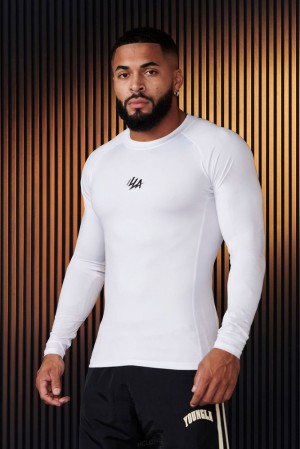 Camisas YoungLA Speed Compression Longsleeves Hombre Blancas | 84EBOCVAL