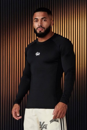 Camisas YoungLA Speed Compression Longsleeves Hombre Negras | 80VYBNIAZ