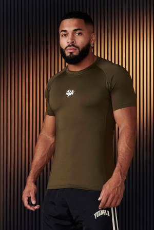 Camisas YoungLA Speed Compression Tees Hombre Verde Oliva | 25JXIBHKN