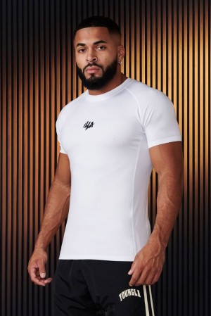 Camisas YoungLA Speed Compression Tees Hombre Blancas | 09DXCAJMG