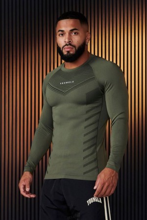 Camisas YoungLA Superhero Compression Longsleeves Hombre Verde Oliva Verde | 48IWNGXPY