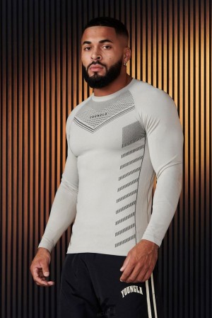 Camisas YoungLA Superhero Compression Longsleeves Hombre Cement | 27BTREUDK