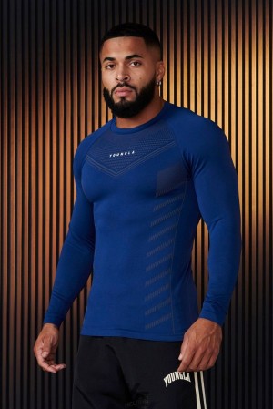 Camisas YoungLA Superhero Compression Longsleeves Hombre Azules Oscuro | 09TKVYJIB