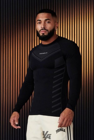 Camisas YoungLA Superhero Compression Longsleeves Hombre Negras | 76NJUCEOW