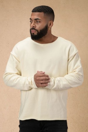Camisas YoungLA Terry Raw Cut Reversible Longsleeves Hombre Blancas | 81WAJIZSH
