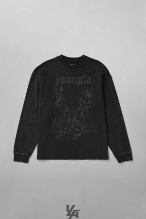 Camisas YoungLA The Dogs Longsleeves Hombre Negras Azules | 17WDVNRCU