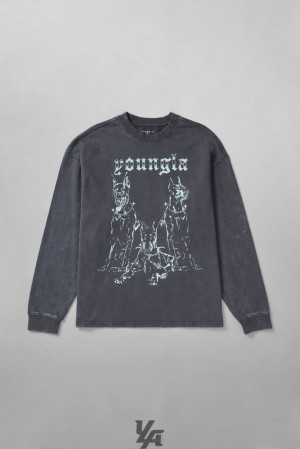 Camisas YoungLA The Dogs Longsleeves Hombre Gris Azules | 56CSDFOIY
