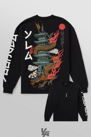 Camisas YoungLA Tokyo Longsleeves Hombre Negras | 83XACRWSB
