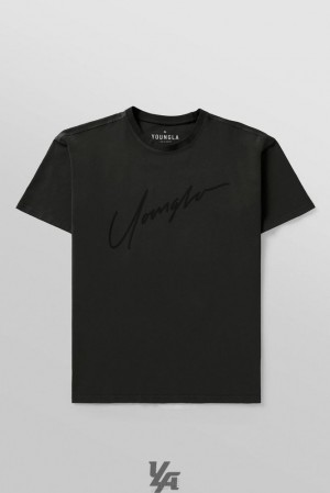 Camisas YoungLA Tonal Tees Hombre Negras Azules | 28RFPCYZM