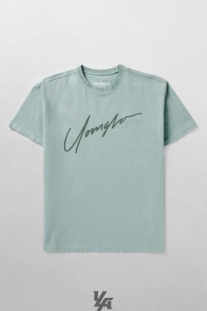 Camisas YoungLA Tonal Tees Hombre Verde Oliva Azules | 09IHKLWXC