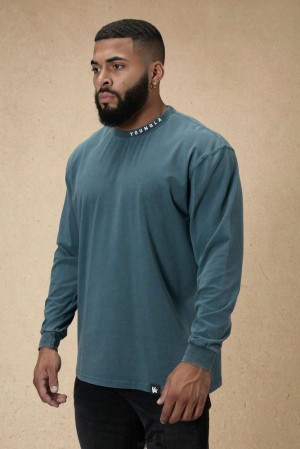 Camisas YoungLA Trademark Longsleeves Hombre Turquesa Azules | 53XZHMGAT