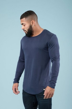 Camisas YoungLA Ultraflex Longsleeves Hombre Azul Marino | 37XPQNTWB