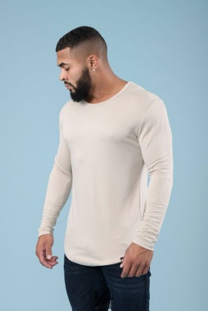 Camisas YoungLA Ultraflex Longsleeves Hombre Creme | 31EUBTOIS
