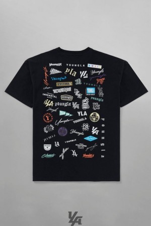 Camisas YoungLA Wall Of Fame Tees Hombre Negras | 65BUYGFOR