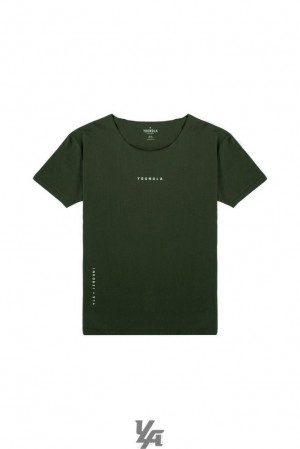 Camisas YoungLA Wide Neck Raw Cut Tee Hombre Verde | 95ZYAEKLJ