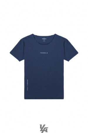 Camisas YoungLA Wide Neck Raw Cut Tee Hombre Azul Marino | 60GLDRAXC