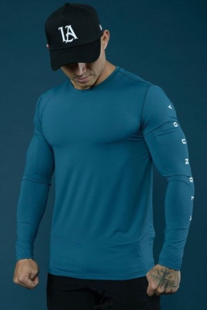 Camisas YoungLA Zephyr Compression Long Sleeves Hombre Turquesa | 67NEOLXPY