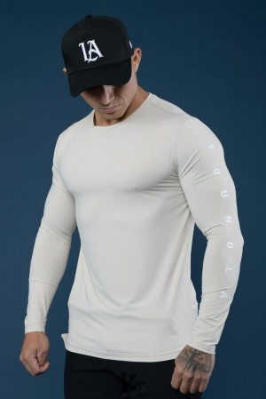 Camisas YoungLA Zephyr Compression Long Sleeves Hombre Beige | 58EDSZCYM