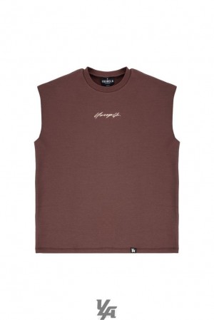Camiseta Tirantes YoungLA Drop Shoulder Cut Offs Hombre Marrones | 36BOTZXHV