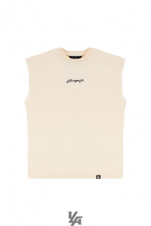 Camiseta Tirantes YoungLA Drop Shoulder Cut Offs Hombre Blancas | 54TLQYOBW