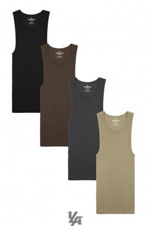 Camiseta Tirantes YoungLA Earthy Collection Wife Lovers 4 Pack Hombre Multicolor | 31NVYCMIR