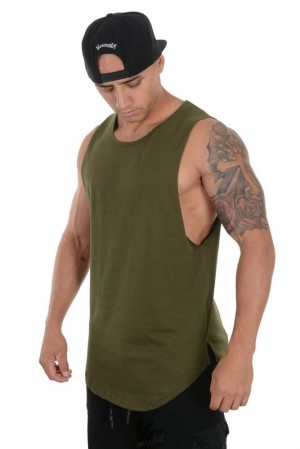 Camiseta Tirantes YoungLA Muscle Tanks Hombre Verde Oliva | 35MHRBSKA