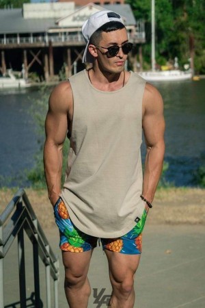 Camiseta Tirantes YoungLA Muscle Tanks Hombre Marrones Claro | 61RQAZEFD