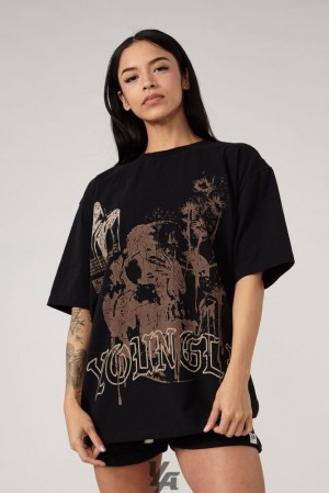 Camiseta Tirantes YoungLA Phantom Oversized Tees Mujer Negras Azules | 28YSHVXFT