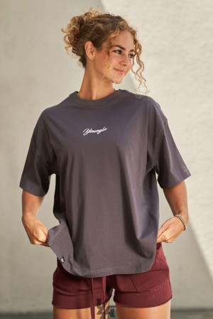 Camiseta Tirantes YoungLA Retro Short Sleeve Mujer Gris Azules | 68KZXPYCH