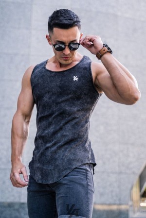 Camiseta Tirantes YoungLA Scoop Bottom Ribbed Tank Hombre Negras Azules | 42GYZXBTV