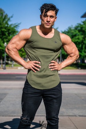Camiseta Tirantes YoungLA Scoop Bottom Ribbed Tank Hombre Verde Oliva | 87KLQWRCH