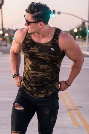 Camiseta Tirantes YoungLA Scoop Bottom Ribbed Tank Hombre Camuflaje Verde | 78XNCKVIH