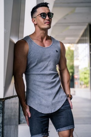 Camiseta Tirantes YoungLA Scoop Bottom Ribbed Tank Hombre Gris Plateadas | 59CMSRKAG