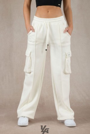 Leggins YoungLA Cargo Fleece Joggers Mujer Blancas | 28BAXJGMZ