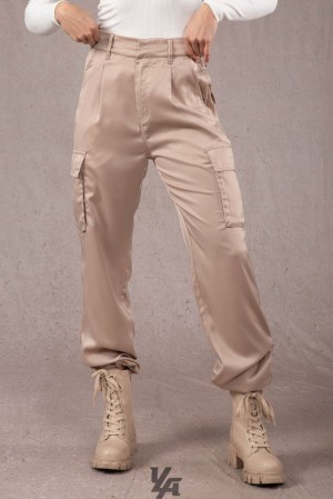 Leggins YoungLA Gloria Satin Cargo Mujer Kaki | 31GJVFROU