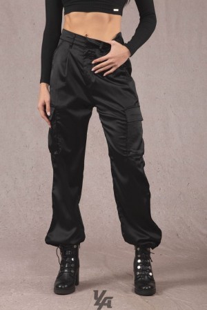 Leggins YoungLA Gloria Satin Cargo Mujer Negras | 04QBIYEPZ