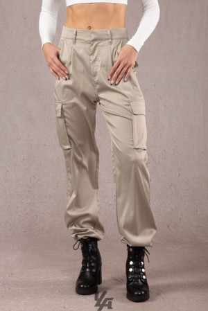 Leggins YoungLA Gloria Satin Cargo Mujer Verde Oliva Verde | 02YAGQJXH