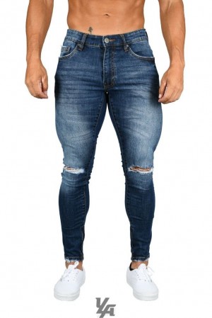 Pantalon YoungLA Distressed Denim Jeans Hombre Azules | 29JGNISED