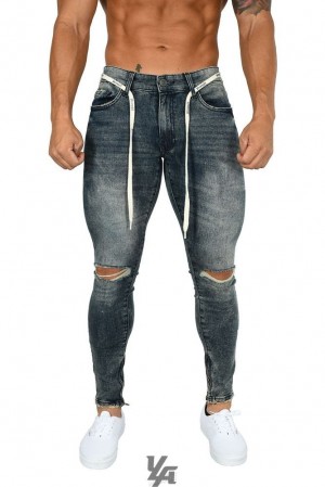 Pantalon YoungLA Distressed Denim Jeans Hombre Azules | 15ZMECSJP