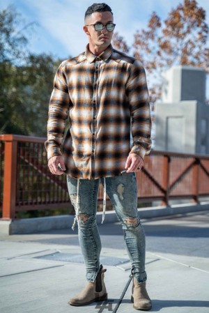 Pantalon YoungLA Extra Distressed Denim Jeans Hombre Azules | 26NYBLWJC
