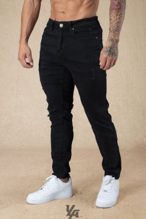 Pantalon YoungLA Tailored Slim Fit Jeans Hombre Negras Azules | 20JEDXNOT