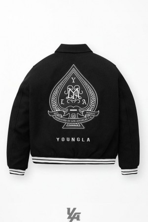 Ropa De Abrigo YoungLA Ace Of Spade Letterman Hombre Negras | 10BNFYACU