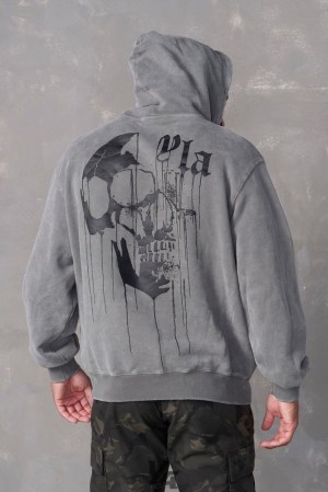 Ropa De Abrigo YoungLA Drippy Skull Hoodie Hombre Gris Azules | 26UALWSNK
