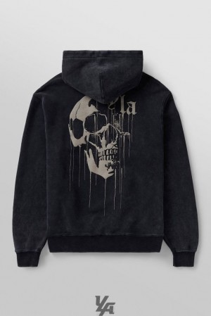 Ropa De Abrigo YoungLA Drippy Skull Hoodie Hombre Negras Azules | 21GIEBUKC