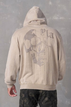 Ropa De Abrigo YoungLA Drippy Skull Hoodie Hombre Beige Azules | 03XIMQVNE