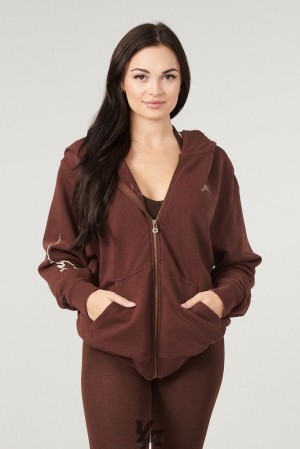 Ropa De Abrigo YoungLA Emblem Zip Up Hoodie Mujer Marrones | 17XVGTDNL