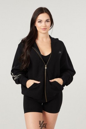 Ropa De Abrigo YoungLA Emblem Zip Up Hoodie Mujer Negras | 59OCSYPQJ