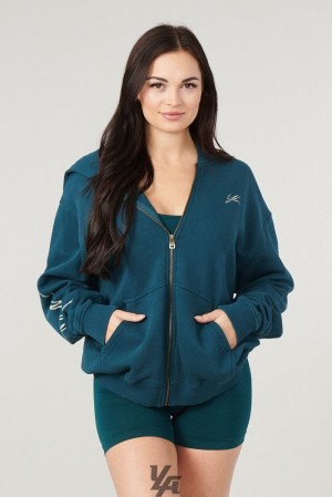 Ropa De Abrigo YoungLA Emblem Zip Up Hoodie Mujer Turquesa | 58EVKQLRS